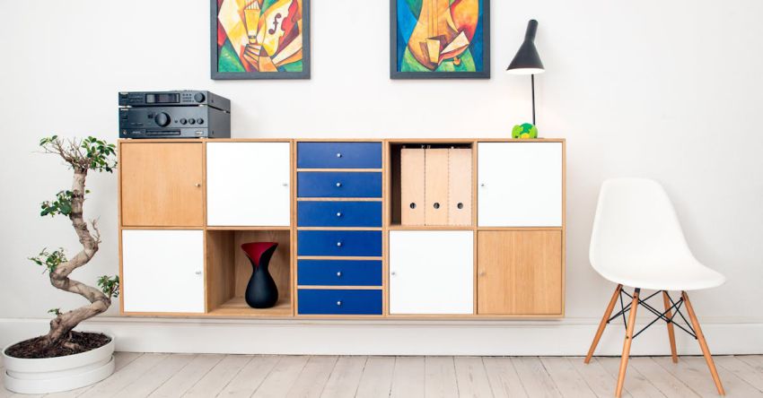 Furniture - Brown, White, and Blue Wooden Board