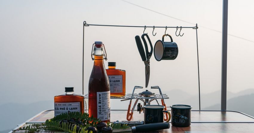 Outdoor Kitchen - Outdoor Cooking Accessories Standing on Top of a Mountain
