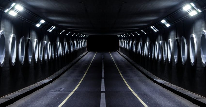 Lighting Systems - Gray Paved Road Tunnel